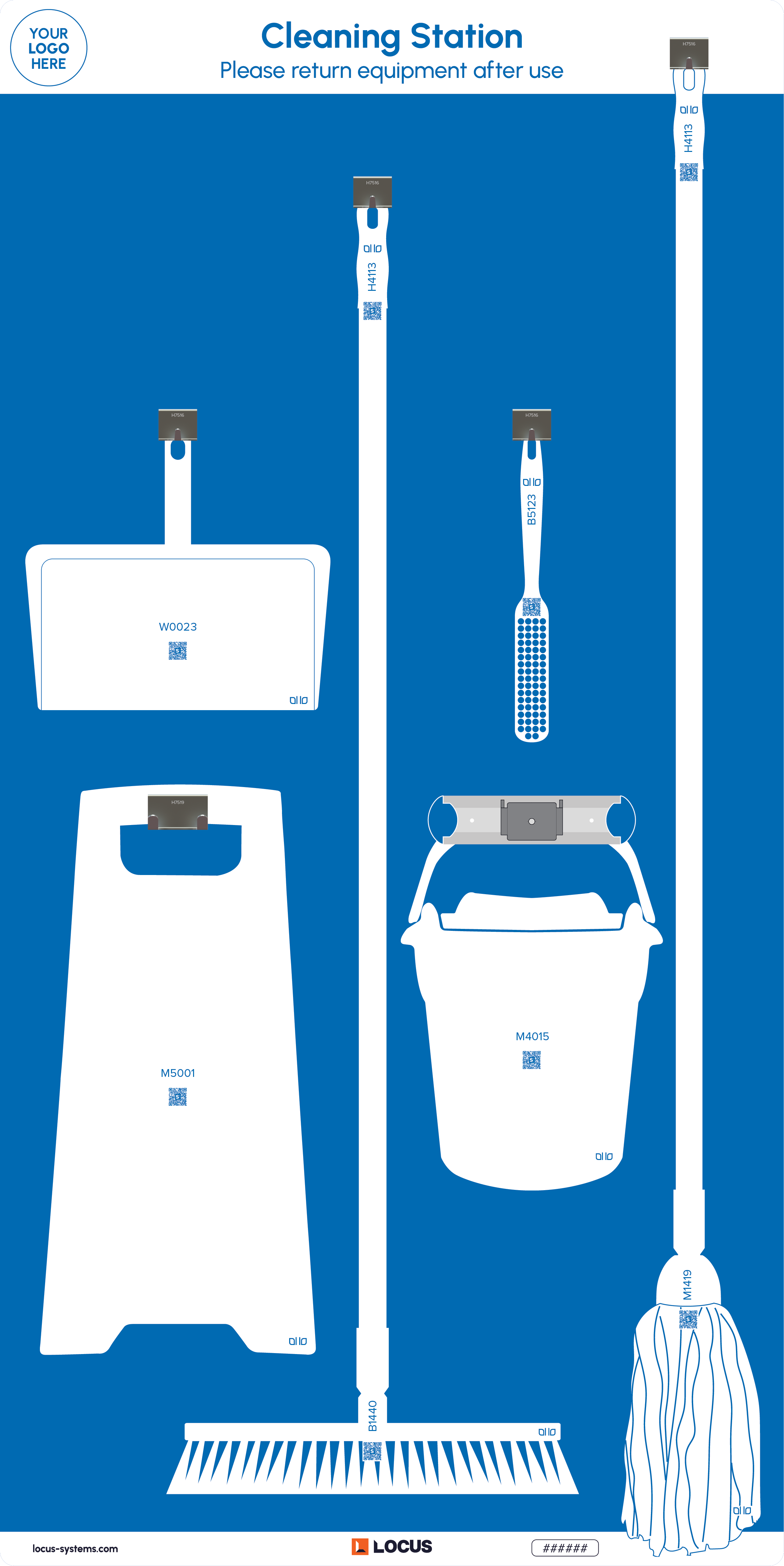 Floor mopping station standard design in blue with Locus branding