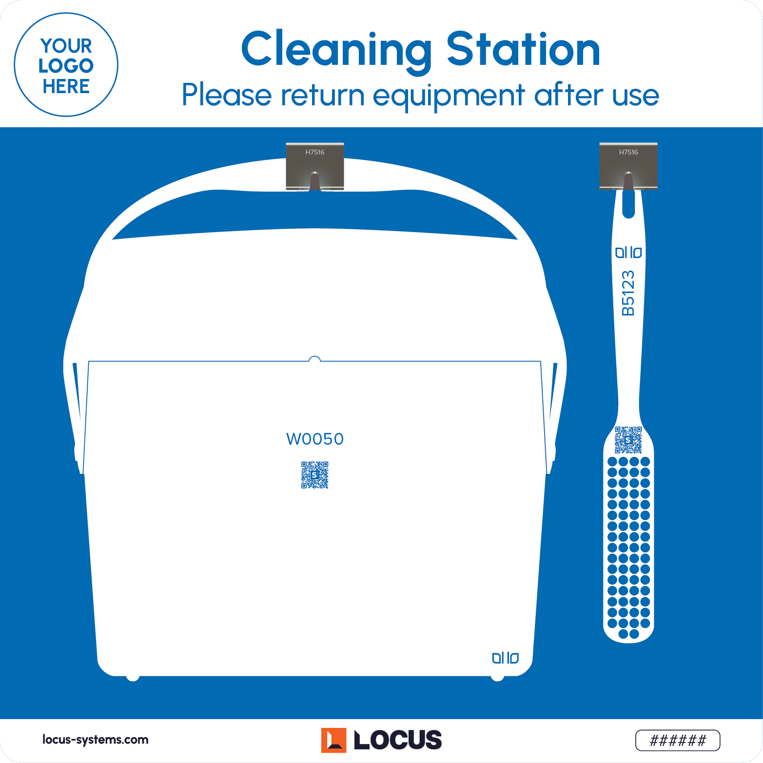 Lobby pan and brush station standard design in blue with Locus branding