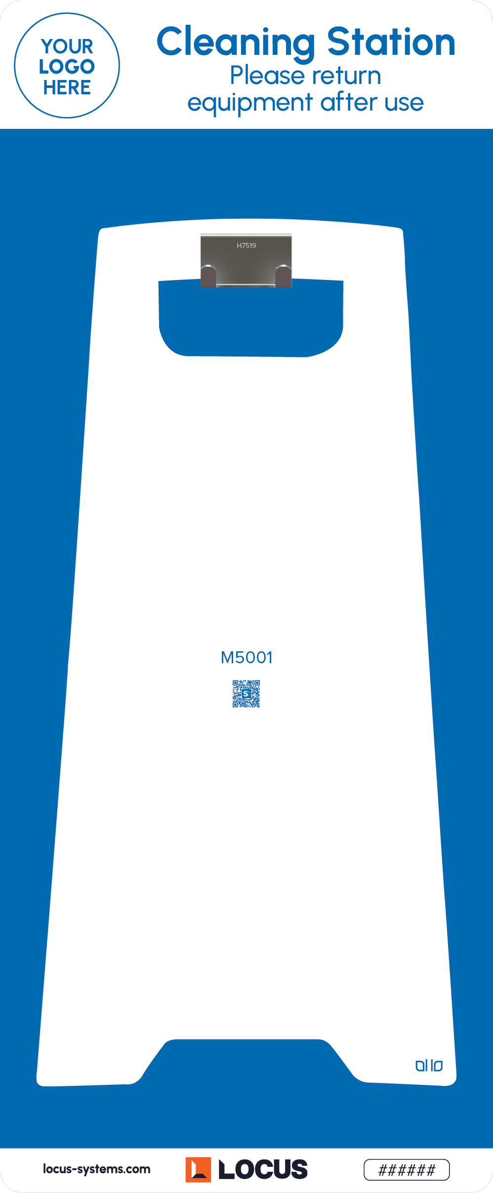 Wet floor station standard design in blue with Locus branding