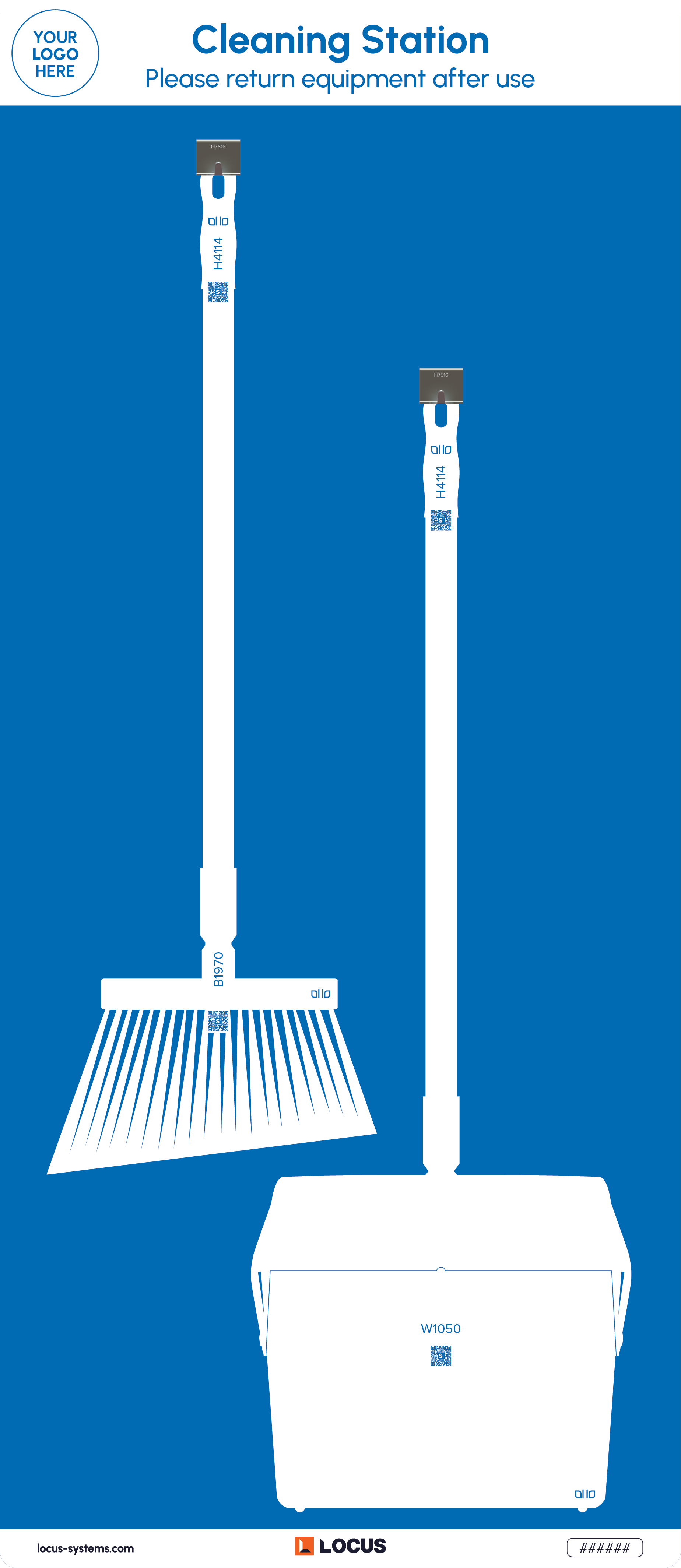 Lobby pan station standard design in blue with Locus branding